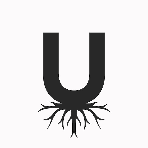 Vector root logo on letter u ecology roof symbol vector template