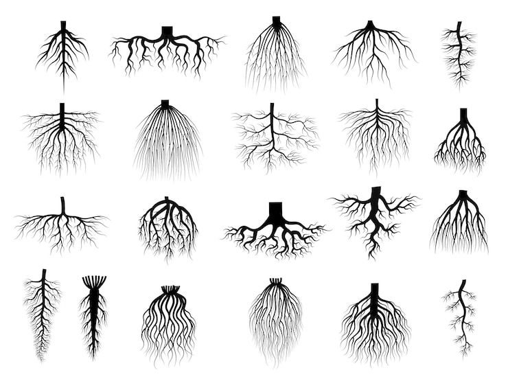 Vector 根の植物 植物のシンボル クリープの木からの根系 最近のベクトル フラット コレクション分離