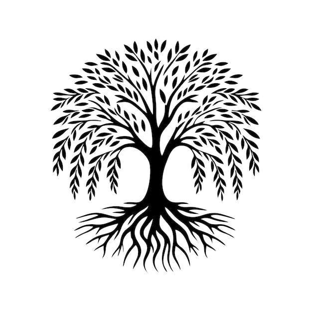 Вектор логотипа коренного дерева Вектор корня дерева Символ логотипа Дизайн иллюстрации Дерево дуба Винтажный дизайн логотипа