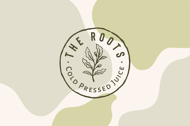 The roots cold pressed juice logo template fully editable with color