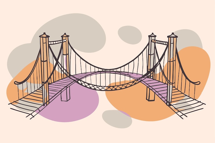 Vector rope bridge vector illustration