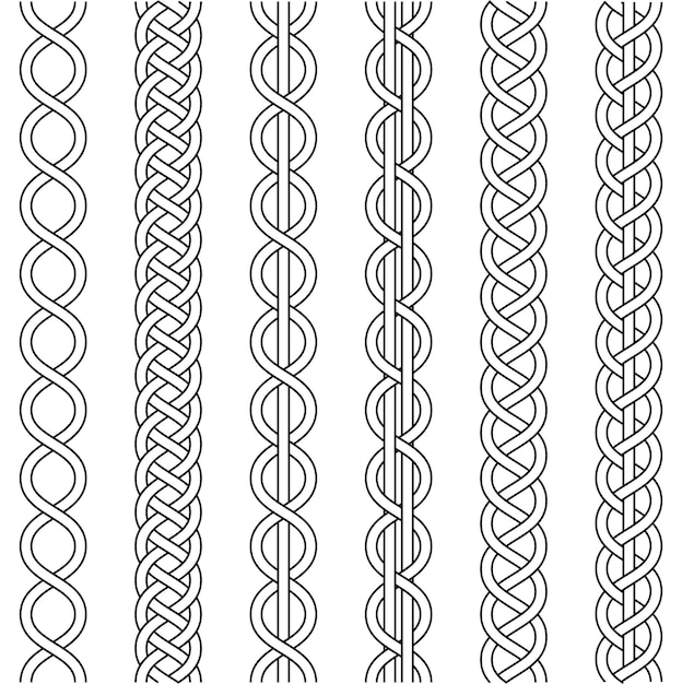 Rope cable weaving knot twisted braid macrame crochet weaving braid knot vector knitted braided pattern intersecting strands wicker set