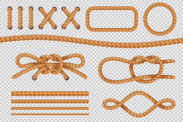 Premium Vector  Rope elements. marine cord borders, nautical