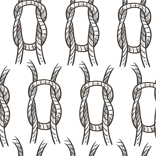 Vector rope knot loop or cordage nautical theme seamless pattern