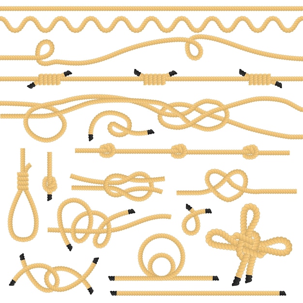 Vector rope knots borders thin line icon set web design element different types noose vector illustration of knot border