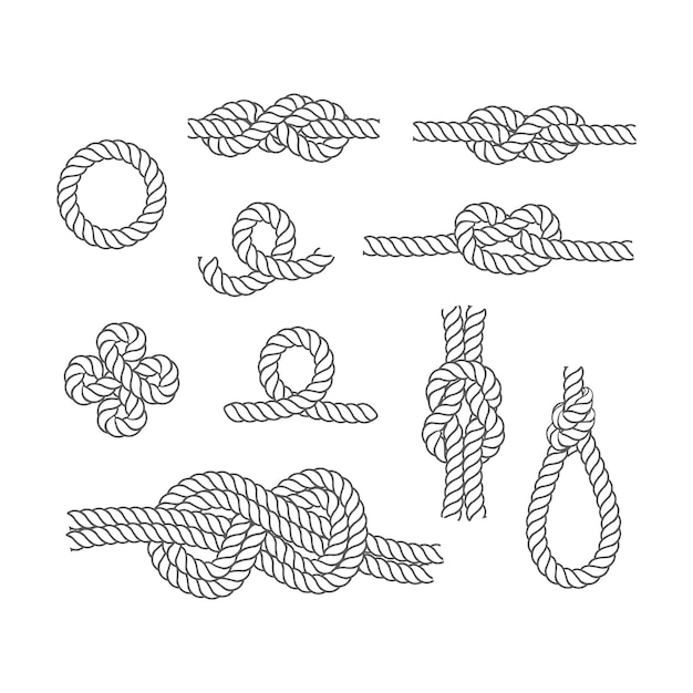 Rope Knots Borders Thin Line Icon Set Web Design Element Verschillende soorten Noose Vector illustratie van Knot Border