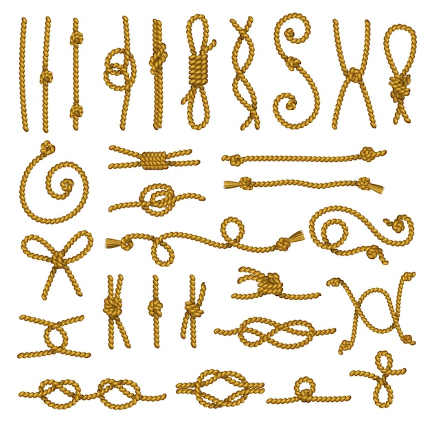 Vector rope pieces curved marine rope pieces with knot recent vector illustrations collection