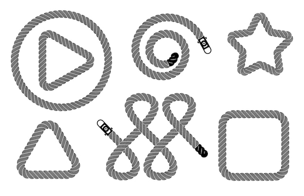 Vector rope realistic weaving figure loop set simple illustration of rope realistic weaving figure loop set