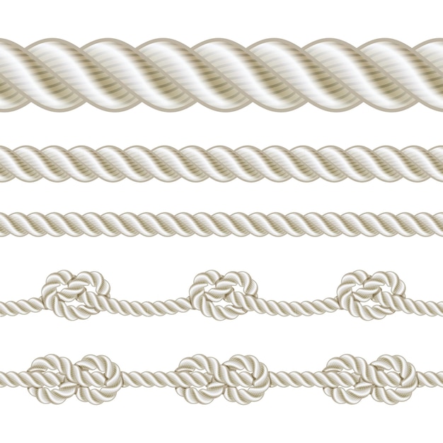 Vettore corda e corda con nodi diversi. illustrazione vettoriale