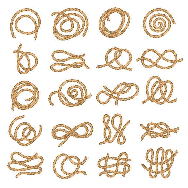 Rope textile knots twisted cable parts abstract nautical ropes collection recent vector pictures isolated