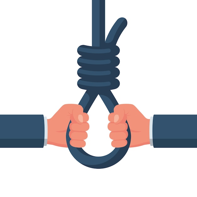 Vector rope with a loop for hanging in hands suicide concept cartoon style vector illustration flat design