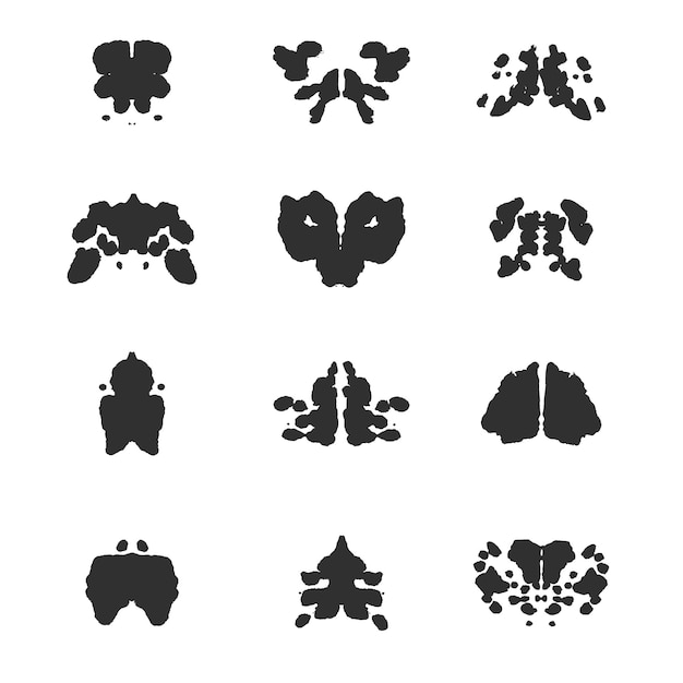 Schede di test di rorschach psicologia del metodo psichiatrico set con macchie di inchiostro simmetriche astratte