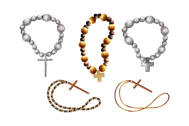 Rosary beads isolated vector clipart set