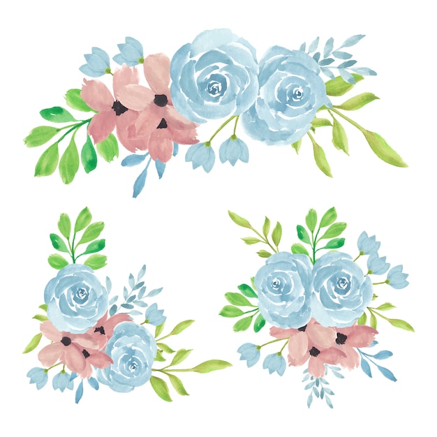 Rose arrangiamento bouquet di fiori imposta illustrazione ad acquerello