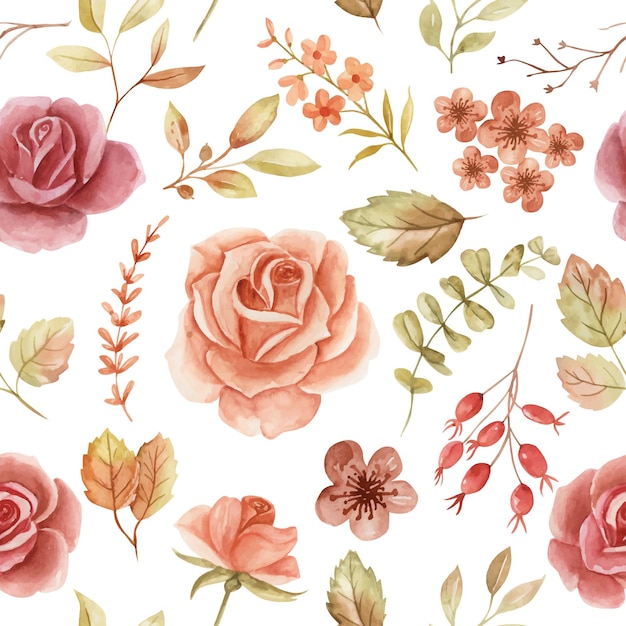 Rose autumn watercolor seamless pattern background