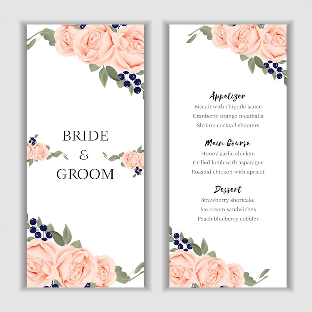 Rose boeket bloemen menu kaartsjabloon voor bruiloft