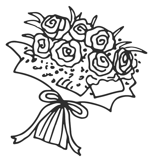 Vector rose bouquet doodle beautiful floral gift icon isolated on white background