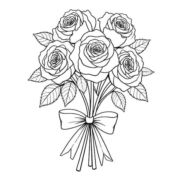 バラの花束 絵 ベクトルイラスト カラーページ