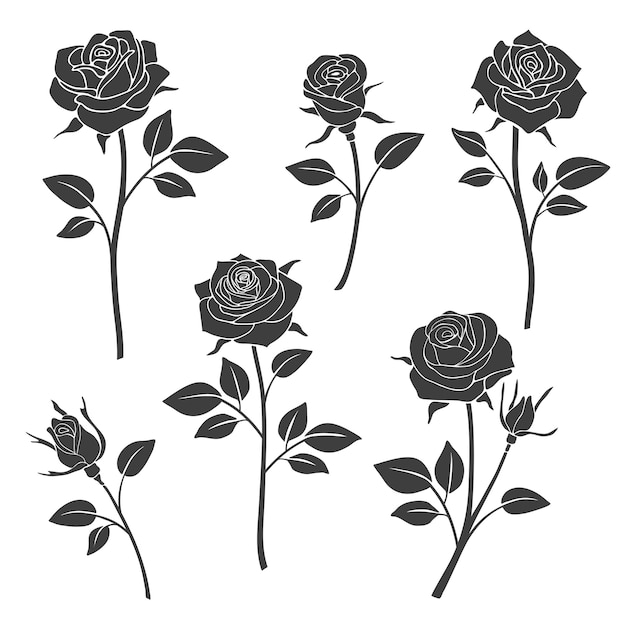Vector rose buds silhouettes.