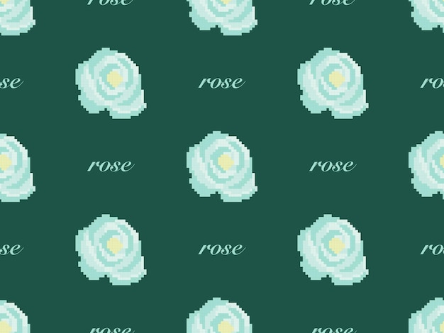 Rose cartoon karakter naadloos patroon op groene achtergrond Pixel stijl