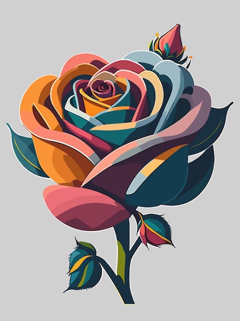 Rose colorful colored geometric Mosaic realistic illustration vector