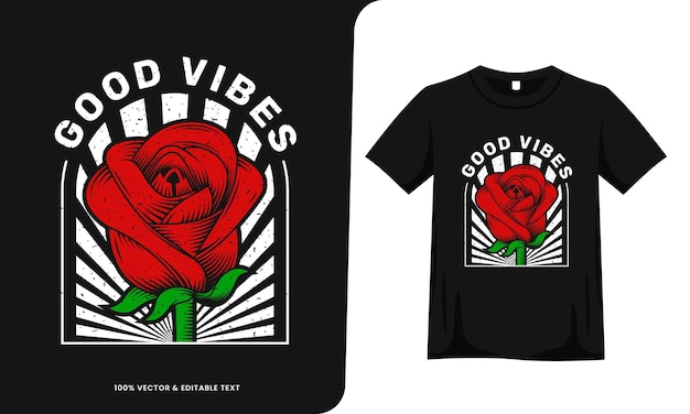 Vector rose drawing art retro illustration tshirt design