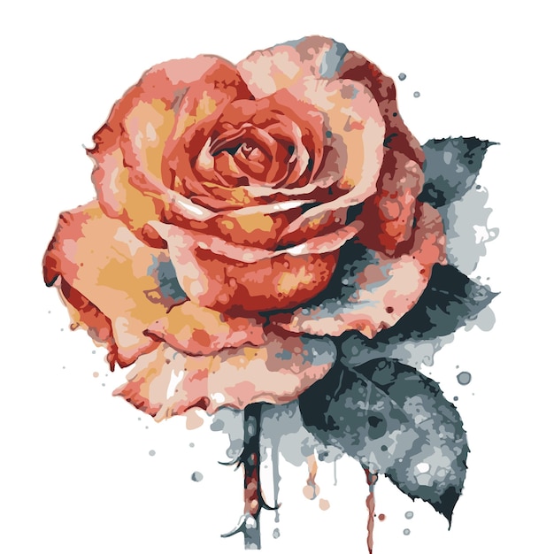 Rose drawn with watercolor vector illustrator