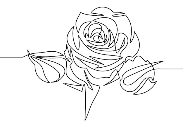 Rose één lijn kunst bloem vector icon