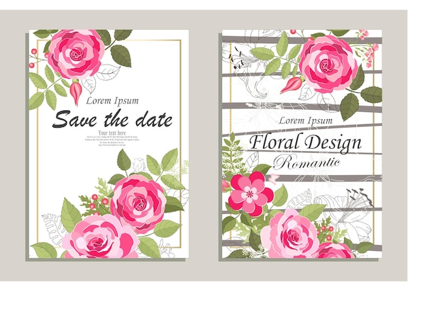 ピンクの花と葉の美しい花束とバラのエレガントなカード落書きスクエアフレーム