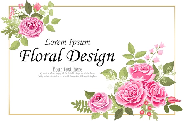 L'elegante carta rosa doodle cornice quadrata con bellissimo bouquet di fiori e foglie rosa