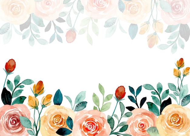 Vector rose floral frame with watercolor