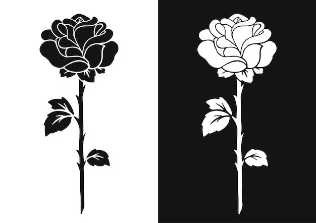 Rose flower. Black silhouette. Design element.