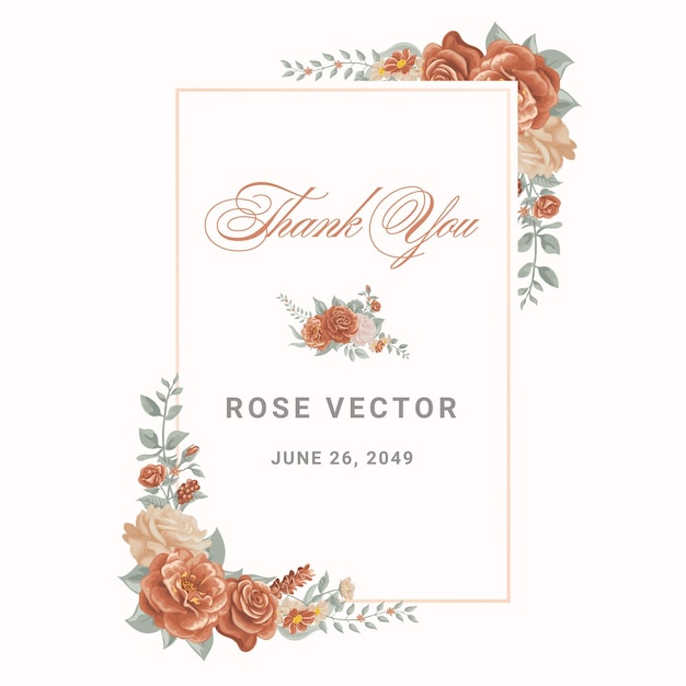 Rose Flower and botanical leaf digital painted illustration