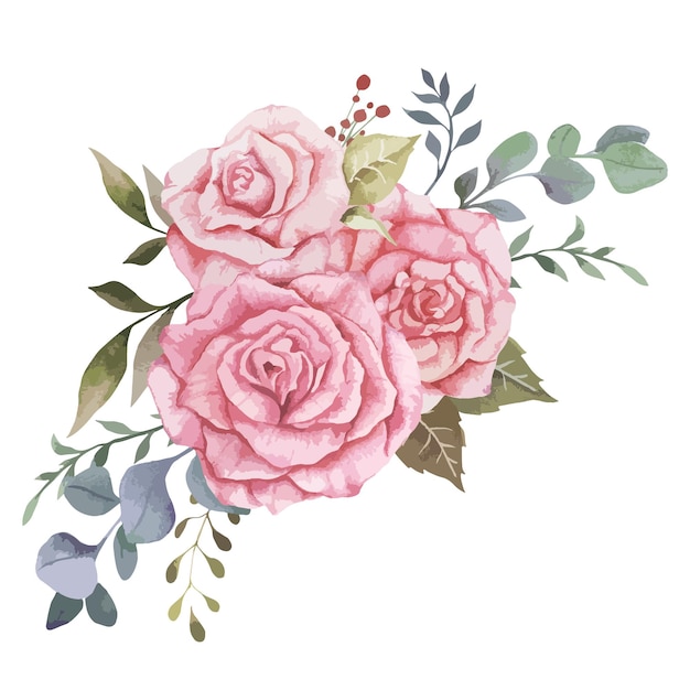 Rose Flower Bouquet Watercolor Dusty Rose Bouquet