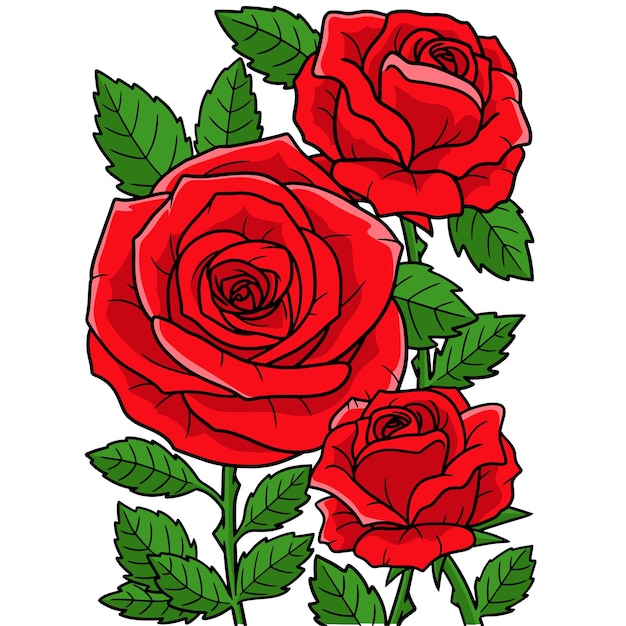 ベクトル バラの花の漫画の色のクリップアートイラスト