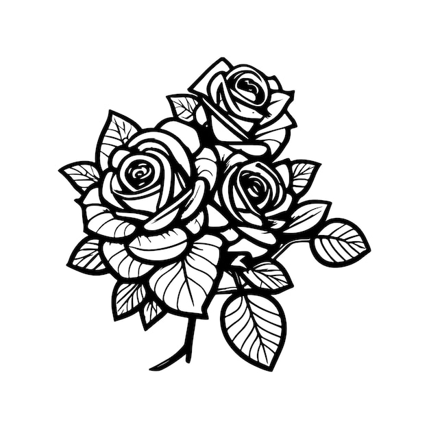 Rose Flower Clipart Zwart Wit Afbeeldingen Hand getrokken rozen Schets roze bloemen met bladeren