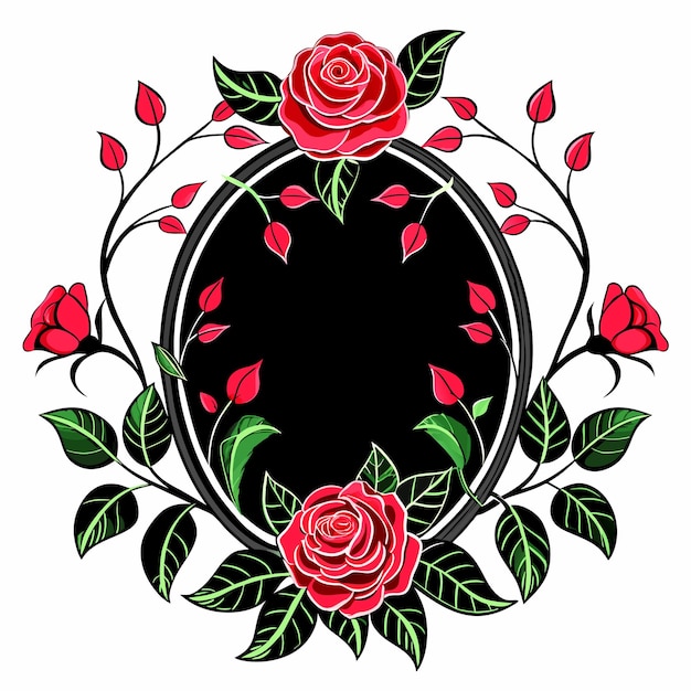 Vector rose flower frame hand drawn flat stylish cartoon sticker icon concept isolated illustration