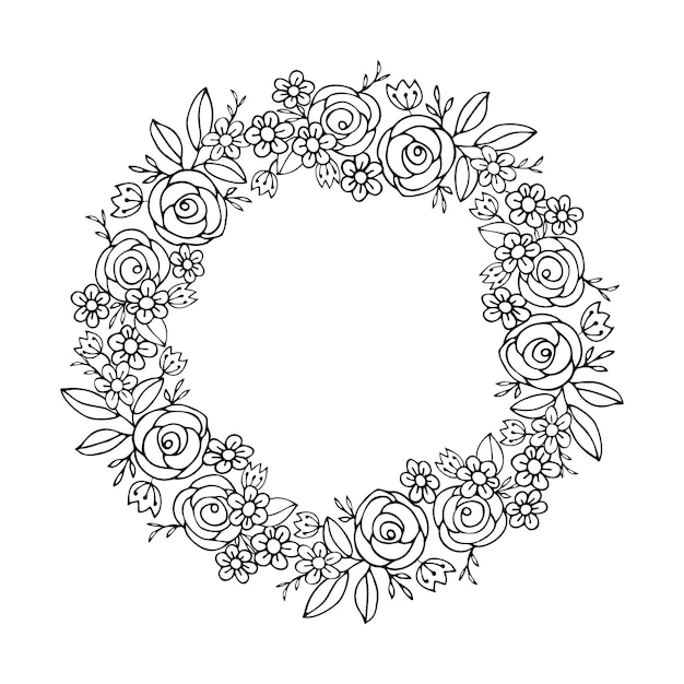 Rose flower frame for wedding invitations or card floral frame greenery garland for Valentines day card wedding invitations hand drawn vector ilustration isolate on white backgrond