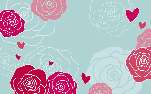 Rose flower and heart background design with copy space vector illustration