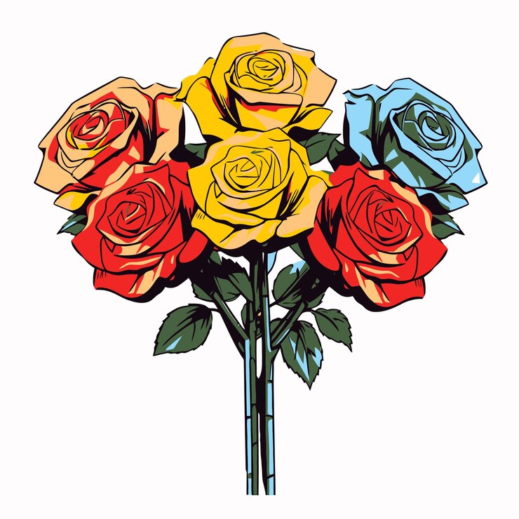 Vector rose flower illustration with pop art style