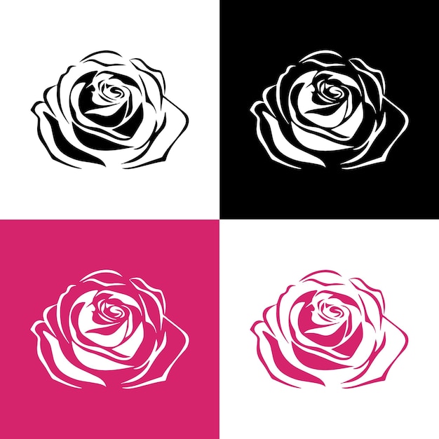 Изолированный силуэт цветка розы на белом, черном и цветном фоне векторная иллюстрация листьев розы
