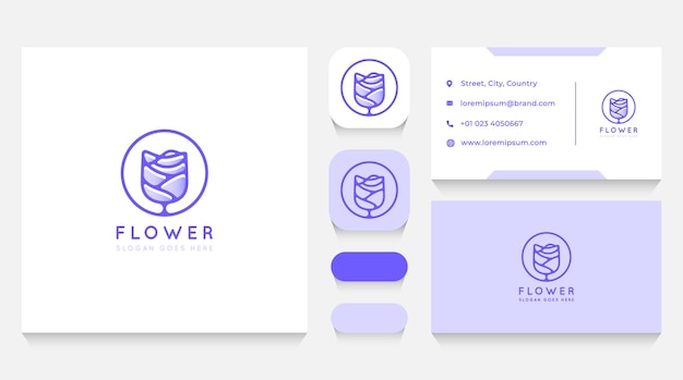 バラの花のロゴのテンプレートと名刺