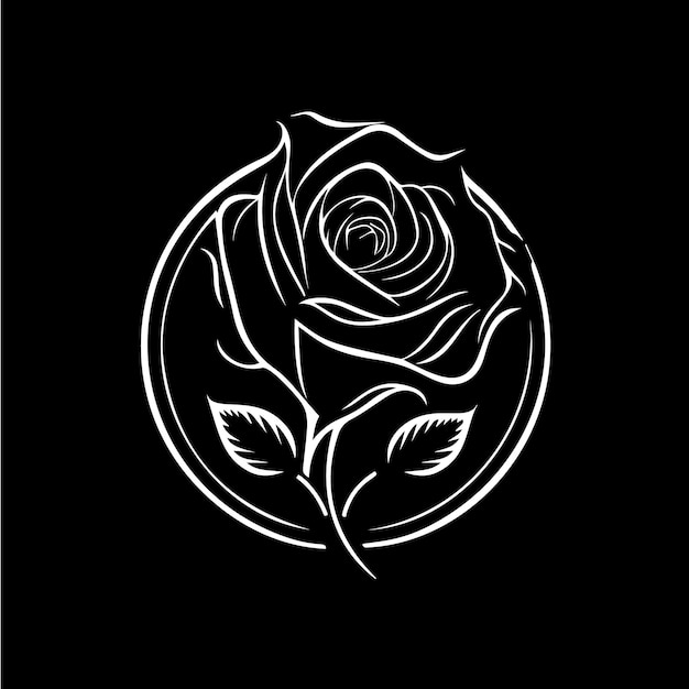Вектор Шаблон логотипа цветка розы белая икона силуэта цветущих лепестков роз на черном фоне концепция логотипа бутика косметическая эмблема татуировка векторная иллюстрация