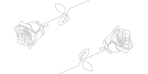 ベクトル バラの花。一線画のバラ。ライン アート。