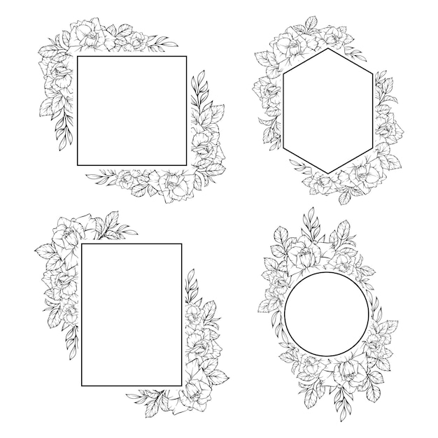 Rose flower outline frame hand drawn