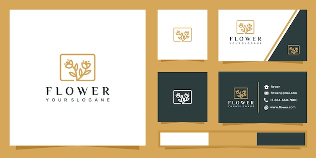 Rose flower outline logo  and business card.