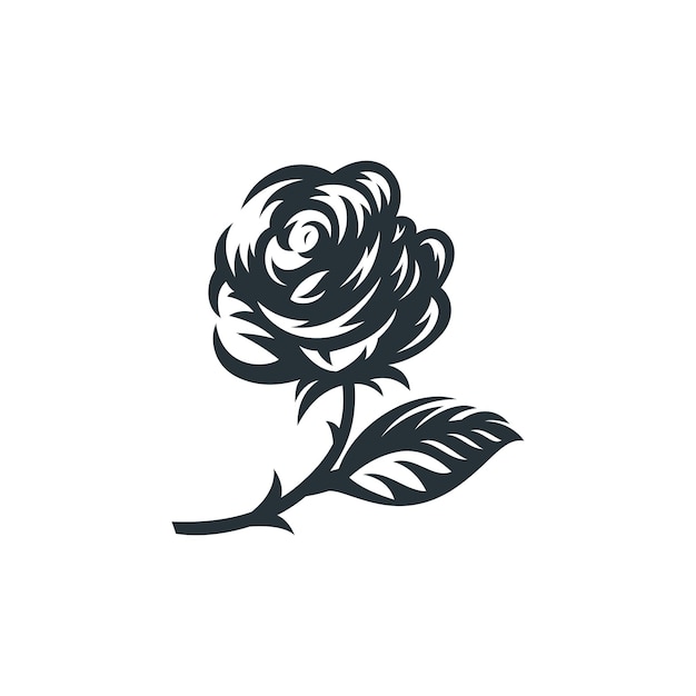 Vector rose flower silhouette engraved style logo template