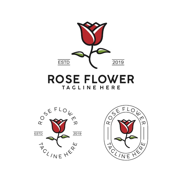 Vector rose flower simple badge logo design