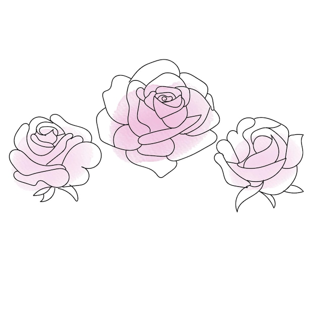 バラの花ベクトル線画ミニマルピンクパステルイラスト