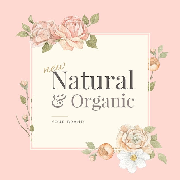 Rose flower watercolor frame and border for branding, corporate identity, packaging and product.